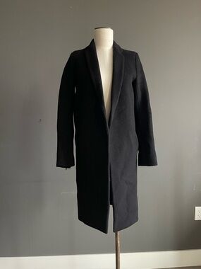 The Perfext Black Wool Long Coat Minimalist Zip Sleeve Tailored Dark Academia
